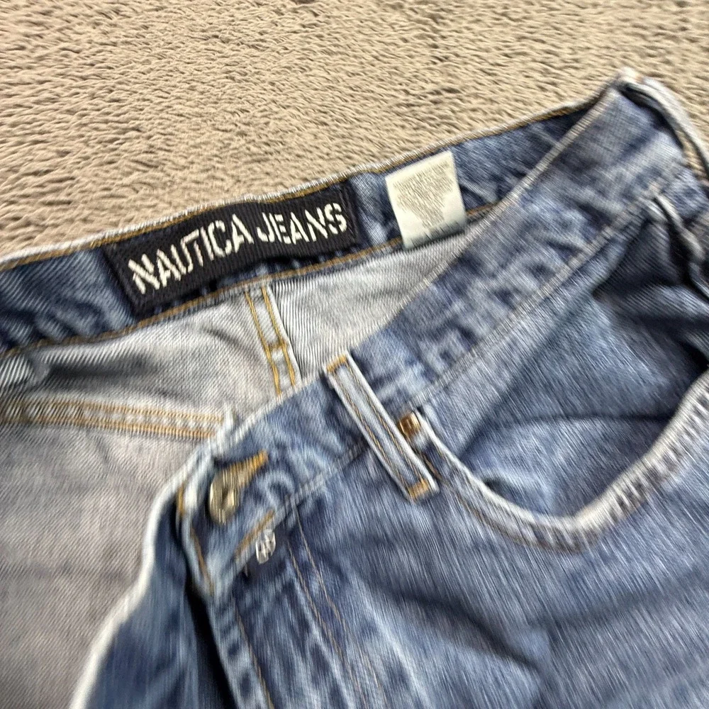 Y2K Nautica Jeans Mens 34 Baggy Cropped Distressed Blue Denim 100% Cotton